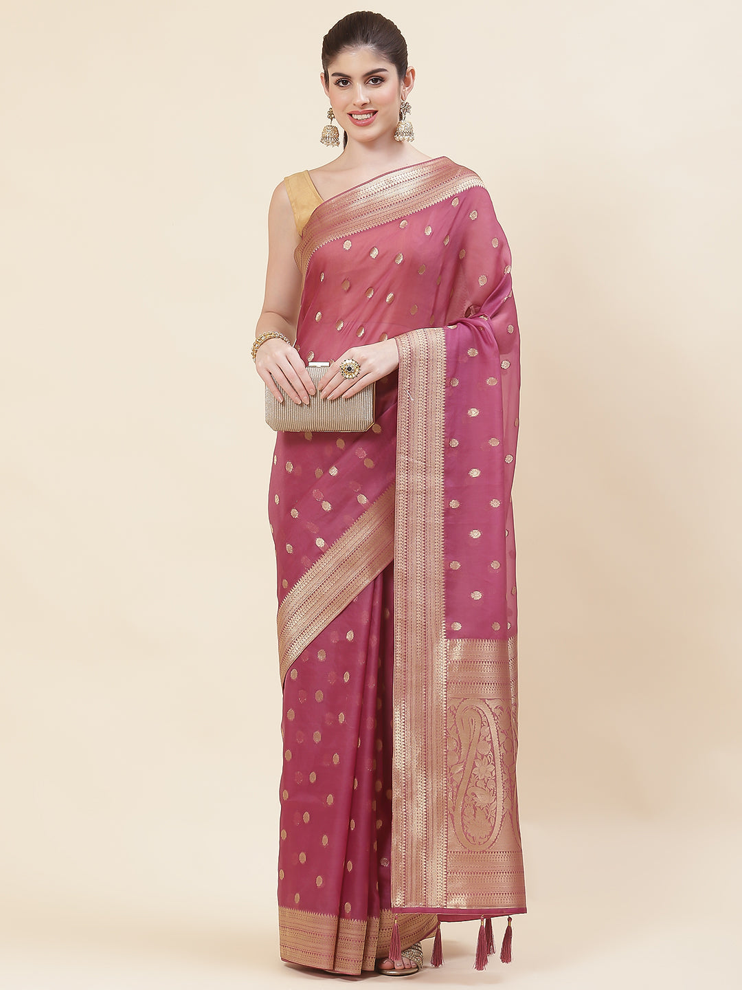 Zari Booti Organza Woven Saree