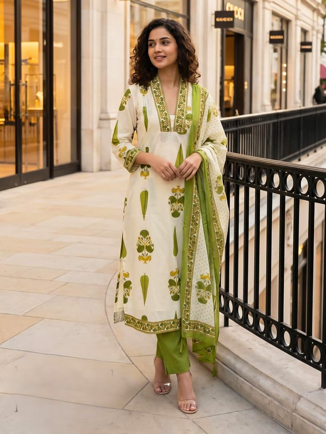 Printed Cotton Blend Kurta With Pant &amp; Dupatta