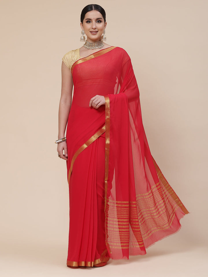 Piped Border Chiffon Plain Saree