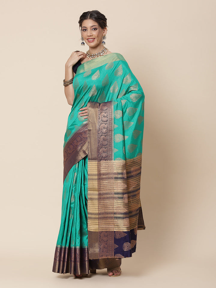 Zari Border Booti Art Handloom Woven Saree