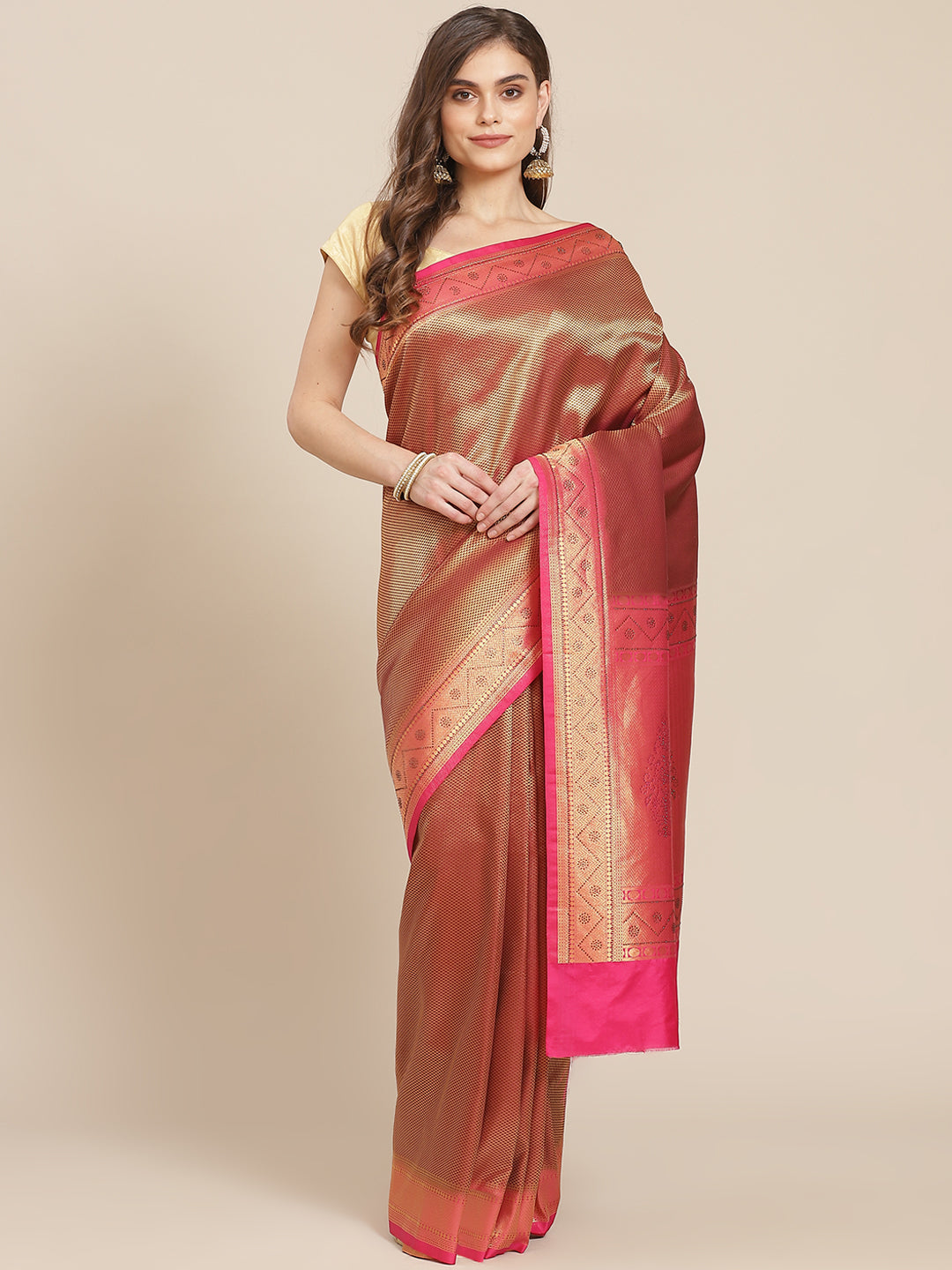 Brocade Art Handloom Saree with Stone Booti