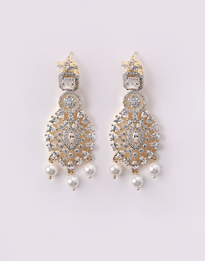 Gold Plated Earrings Embellished With Diamond Stone And Pearls