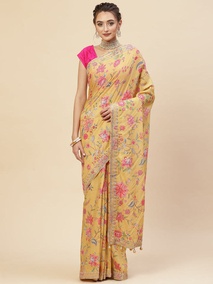 Digital Floral Printed Satin Saree