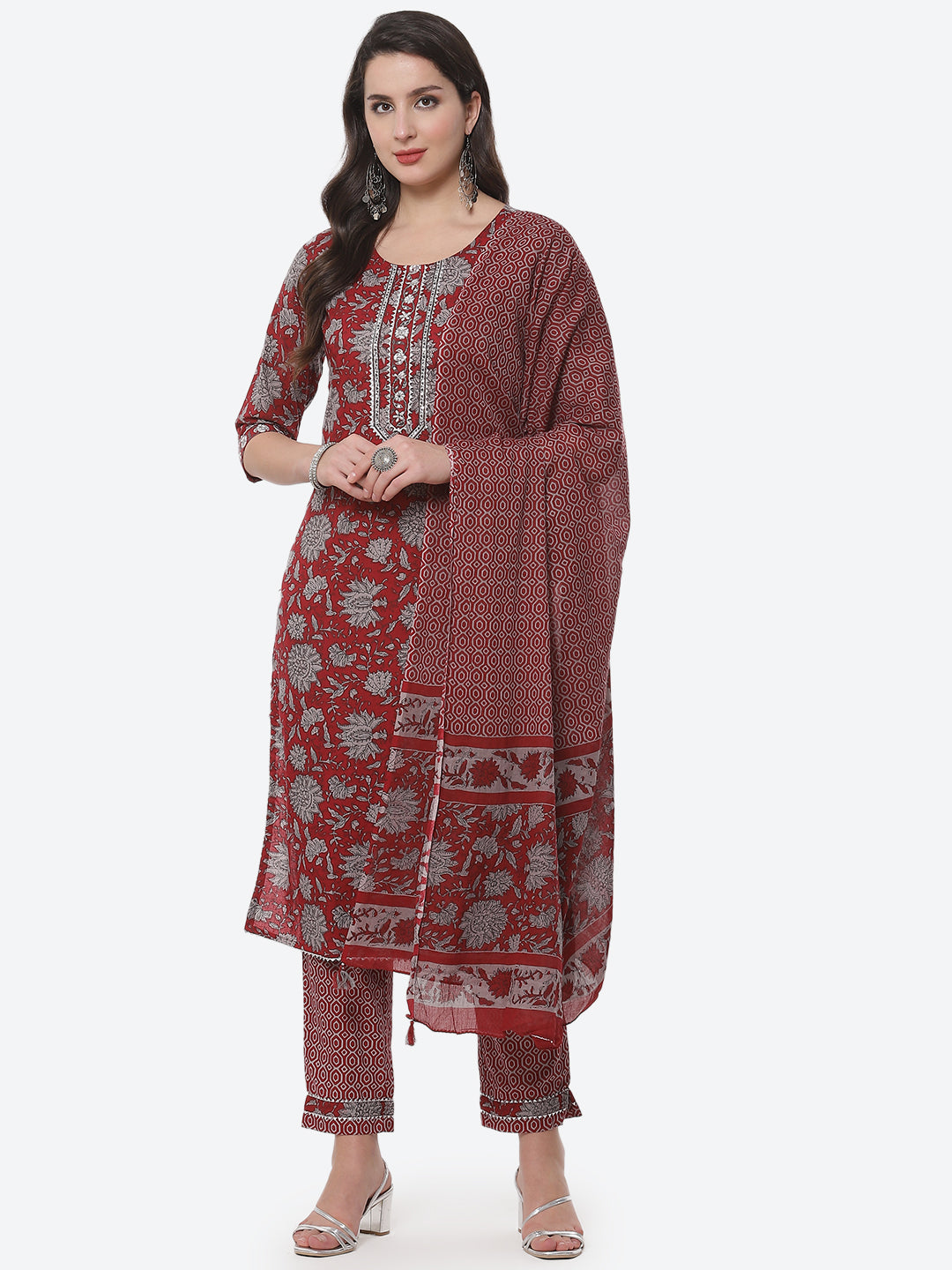 Floral Printed Cotton Stitched Salwar Kameez With Printed Dupatta