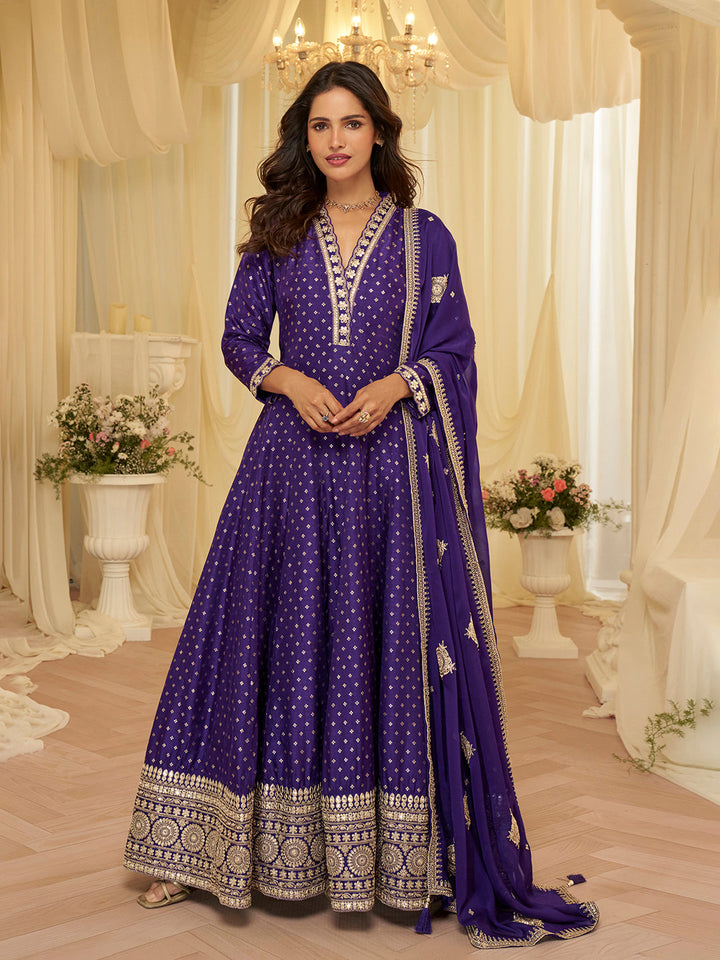 Embroidered Art Silk Gown With Dupatta