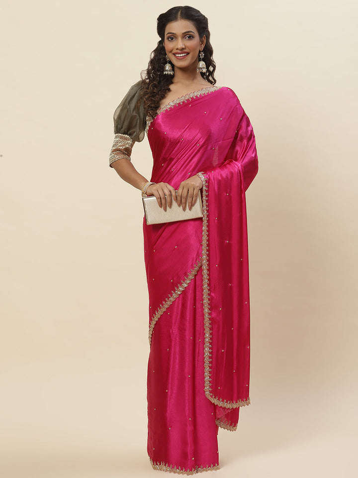 Cutdana Embroidered Chinnon Saree