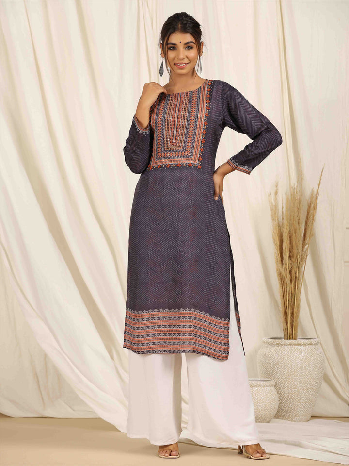 Printed With Yoke Embroidered Muslin Kurta