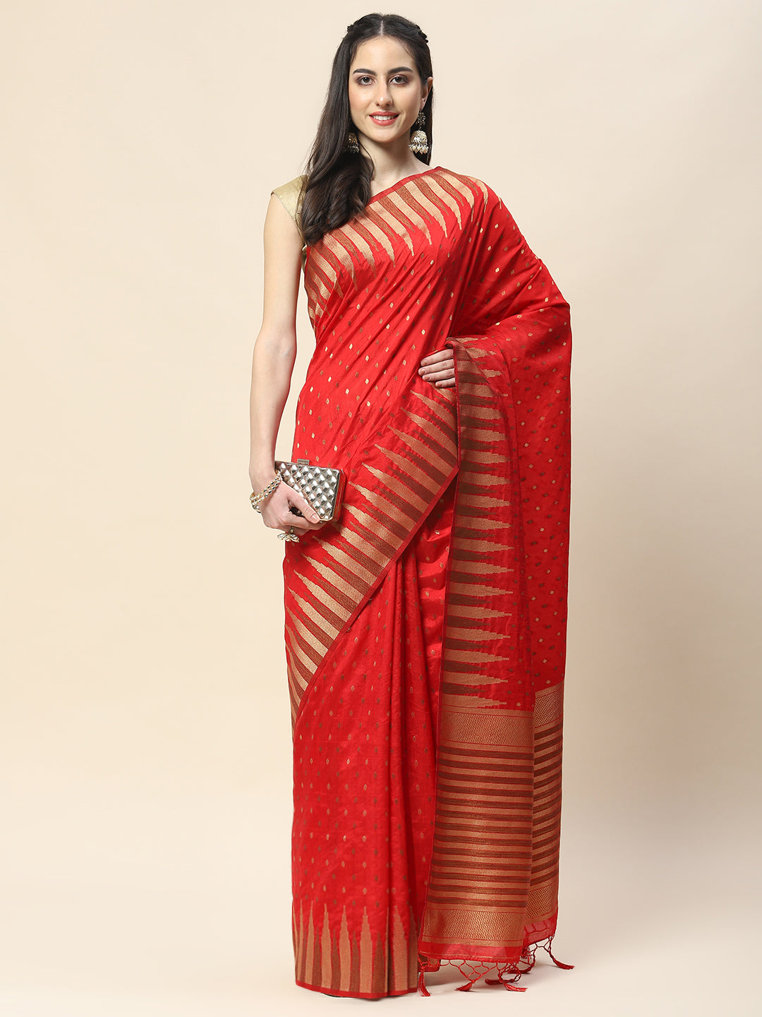 Zari Border Booti Woven Handloom Saree