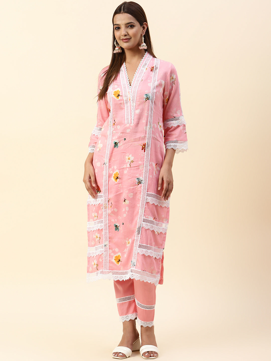 Floral Printed Cotton Kurta With Pants