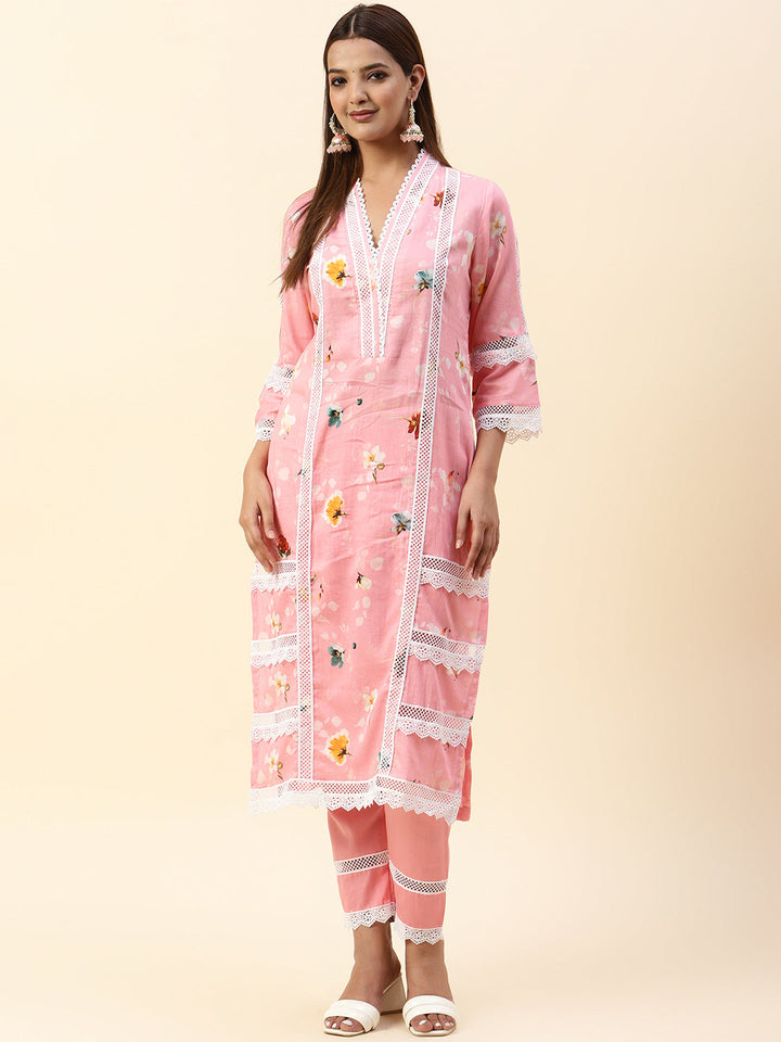 Floral Printed Cotton Kurta With Pants