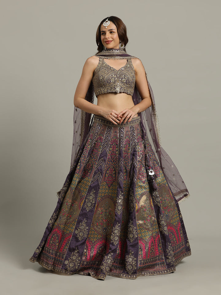 Multi Kali Art Silk Choli With Lehenga &amp; Dupatta