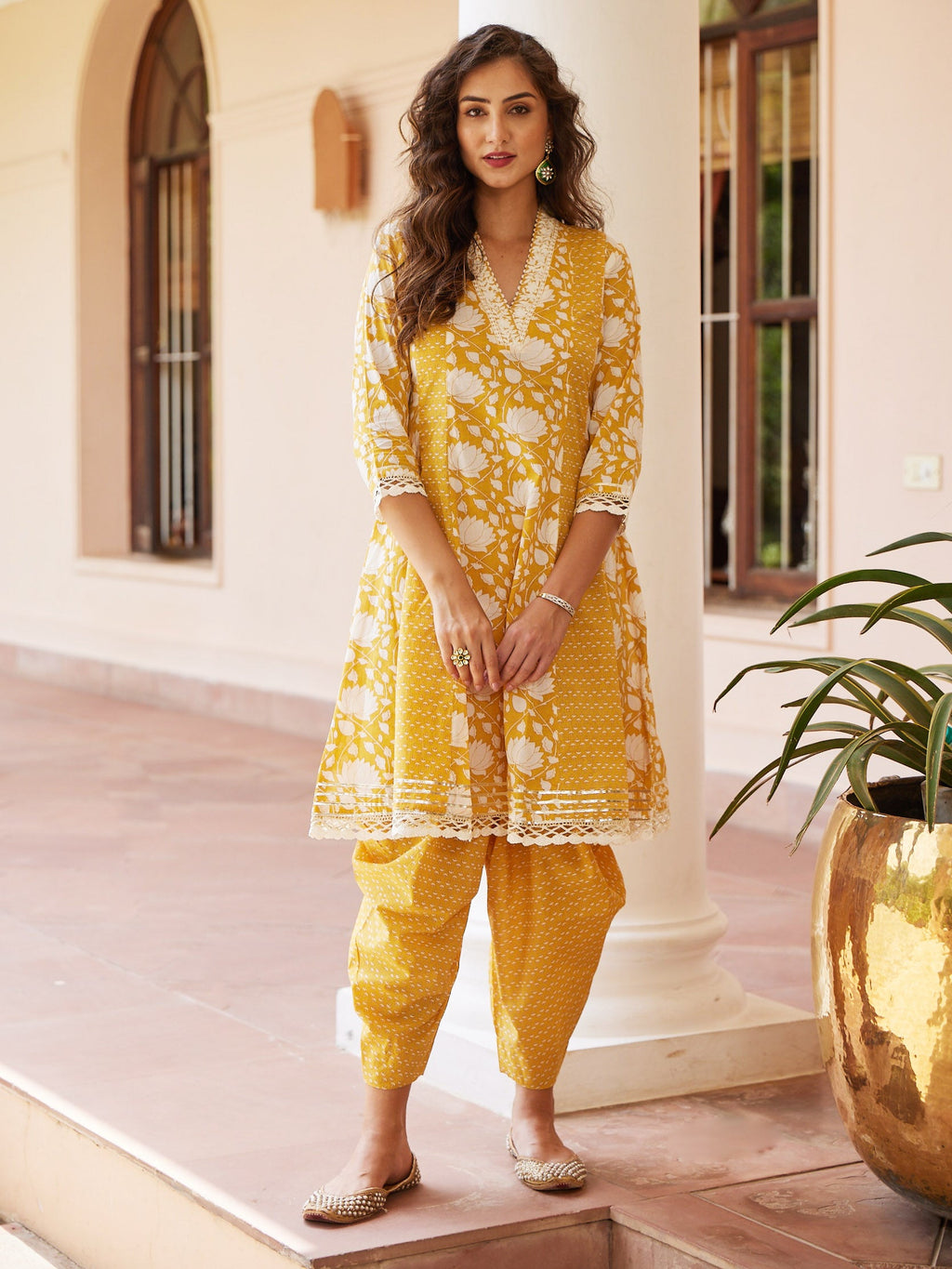 Floral Resham Printed Cotton Kurti With Dhoti
