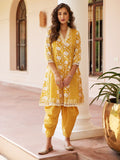 Floral Resham Printed Cotton Kurti With Dhoti