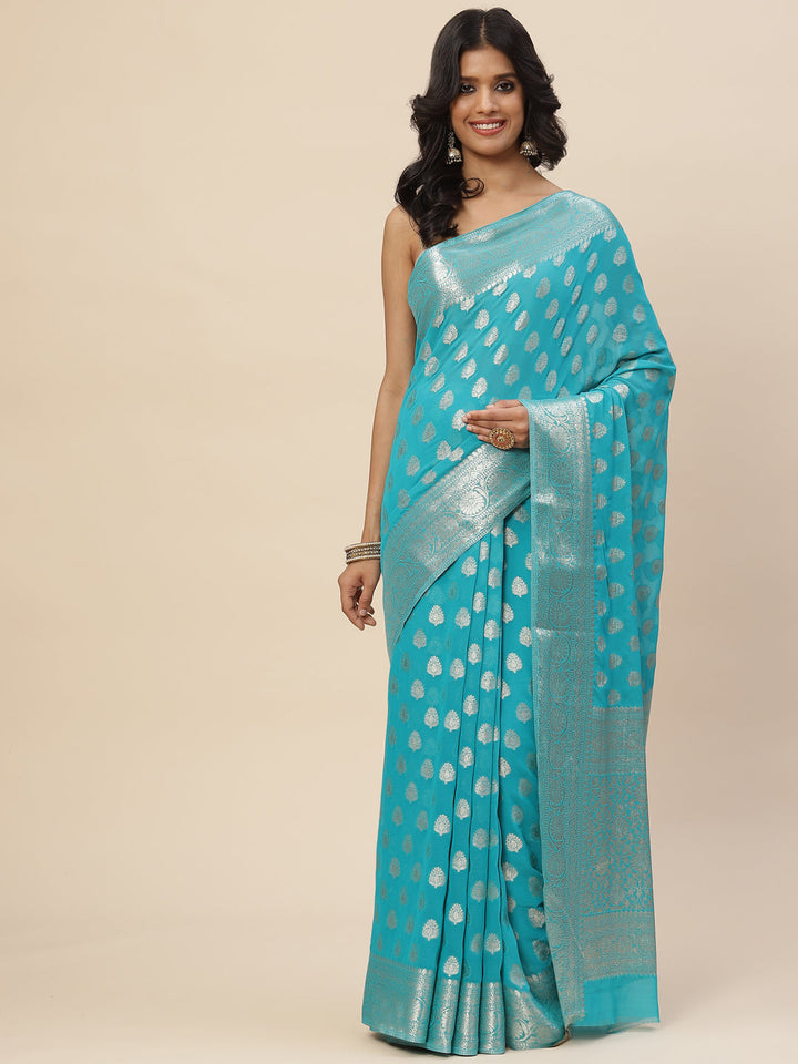 Zari Booti Chiffon Plain Saree