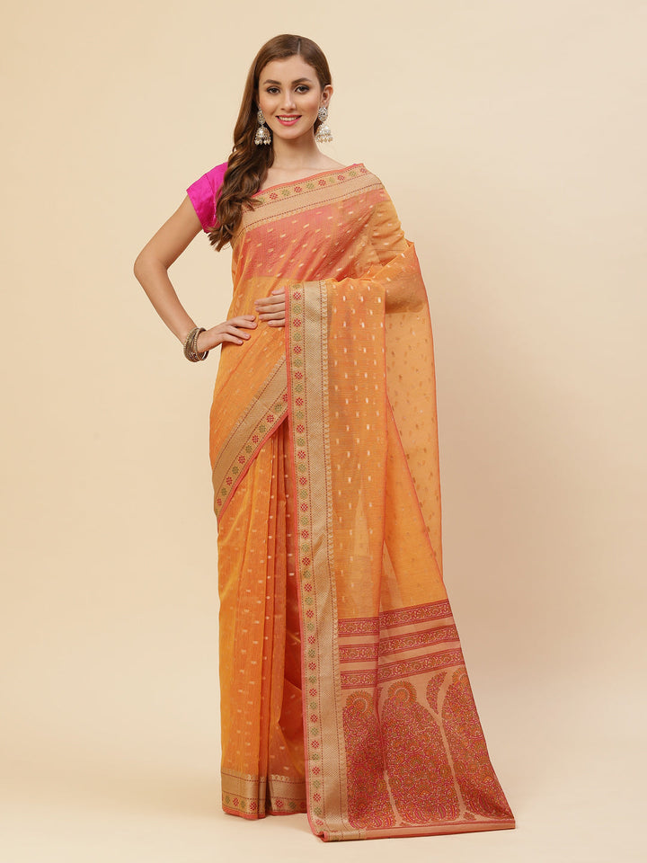 Zari Border Booti Printed Cotton Saree
