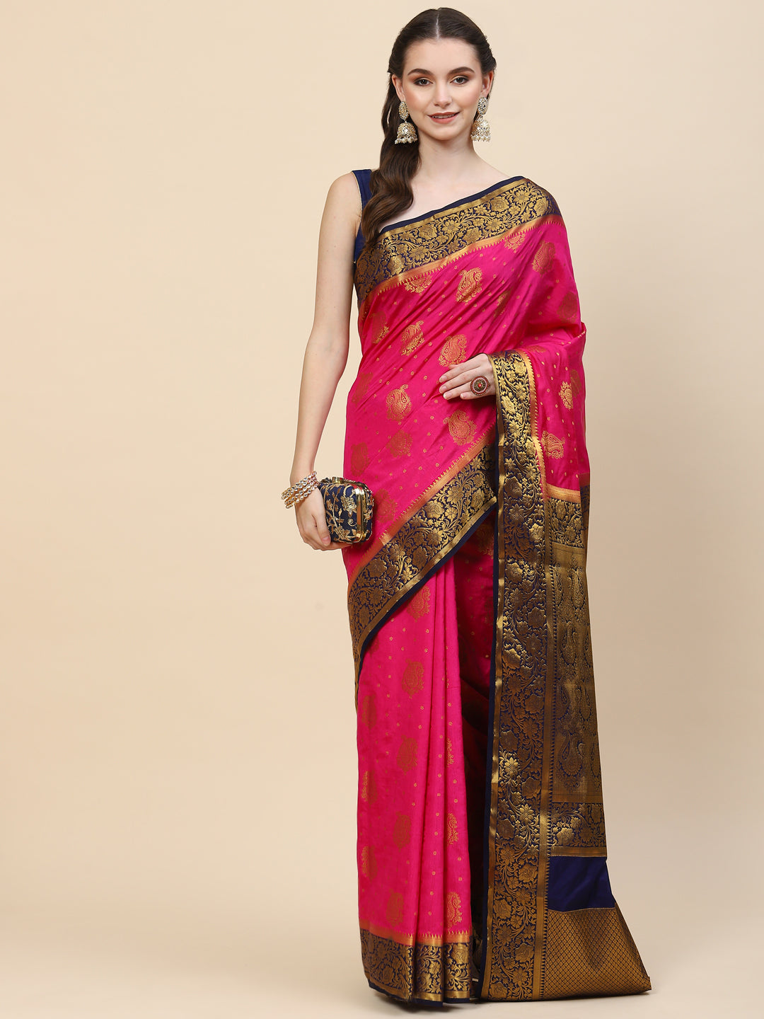 Zari Border Booti Handloom Woven Saree