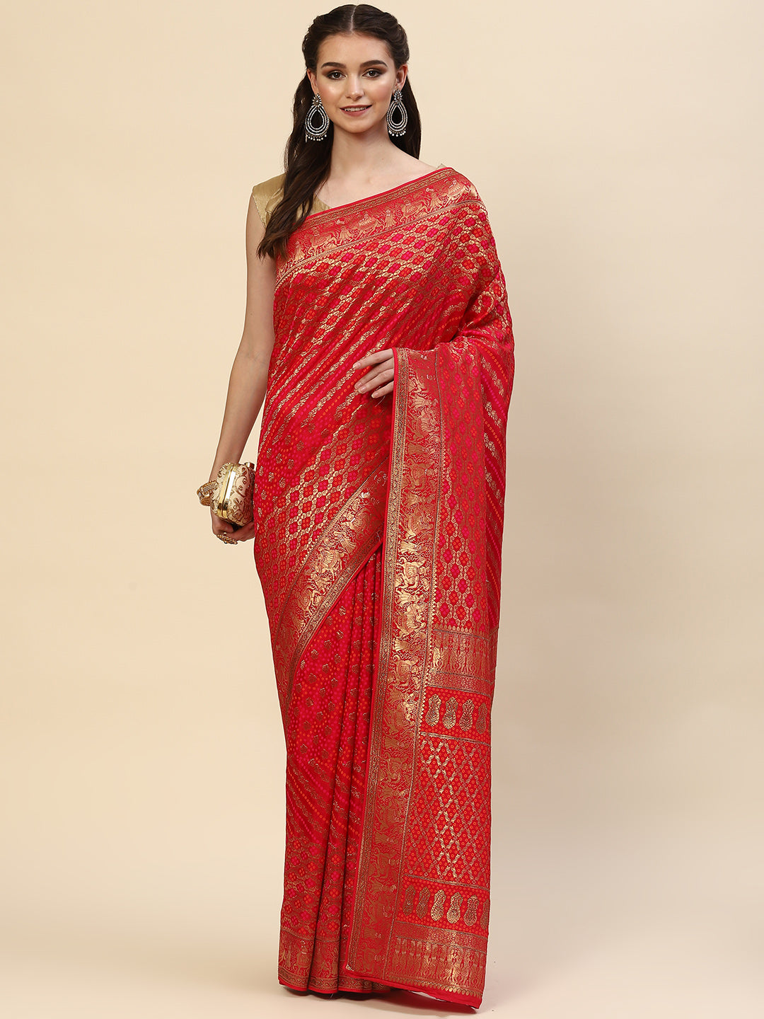 Bandhej Banarasi Woven Saree