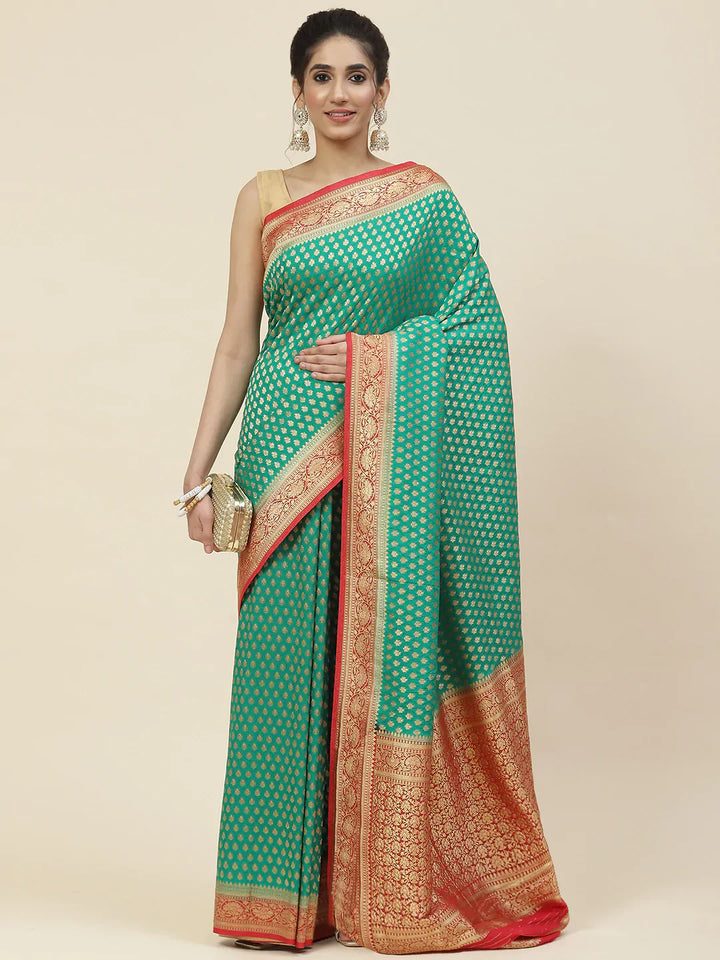 Zari Booti Crepe Plain Saree
