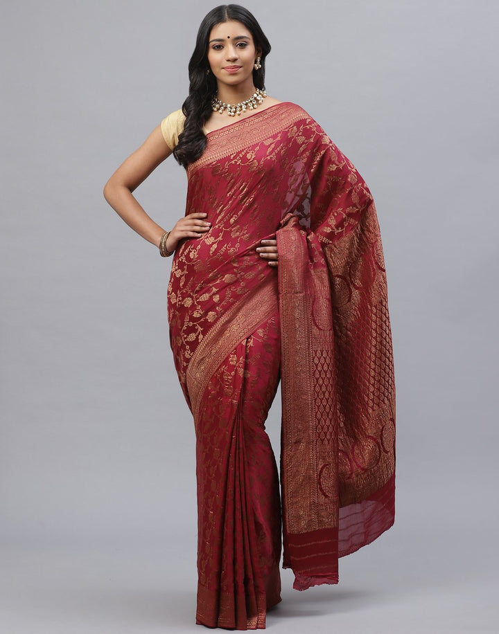 Antiq Zari Jaal Crepe Magenta Saree