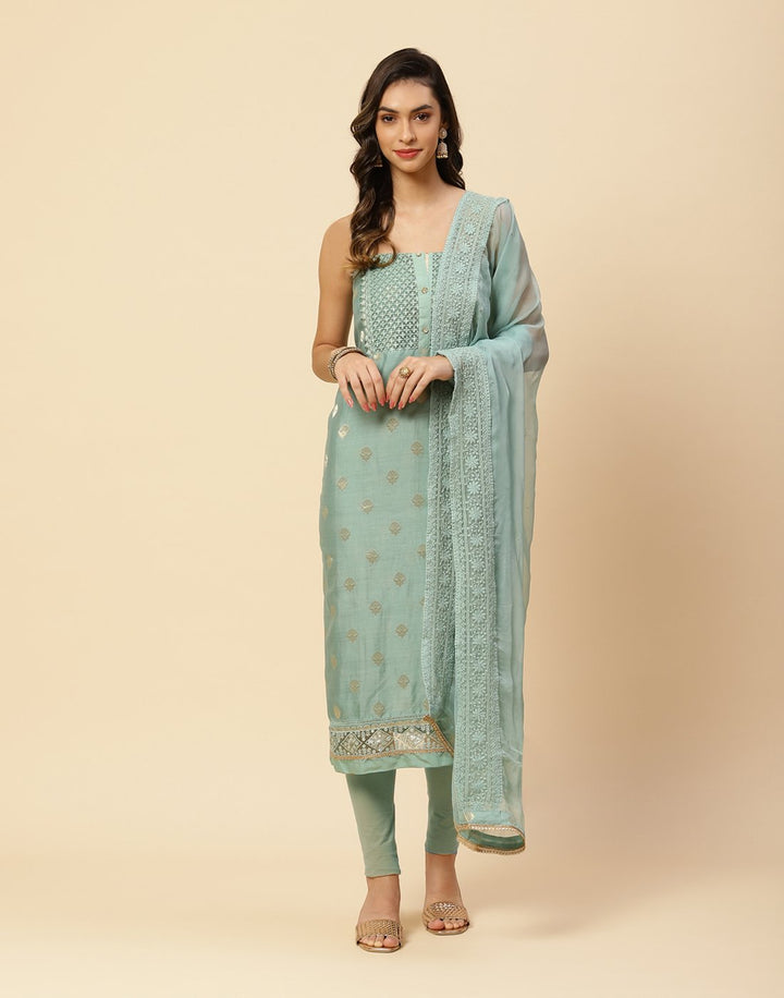 Embroidered Chanderi Suit Piece With Chiffon Dupatta