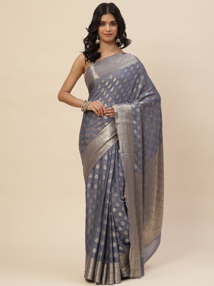 Zari Booti Crepe Plain Saree