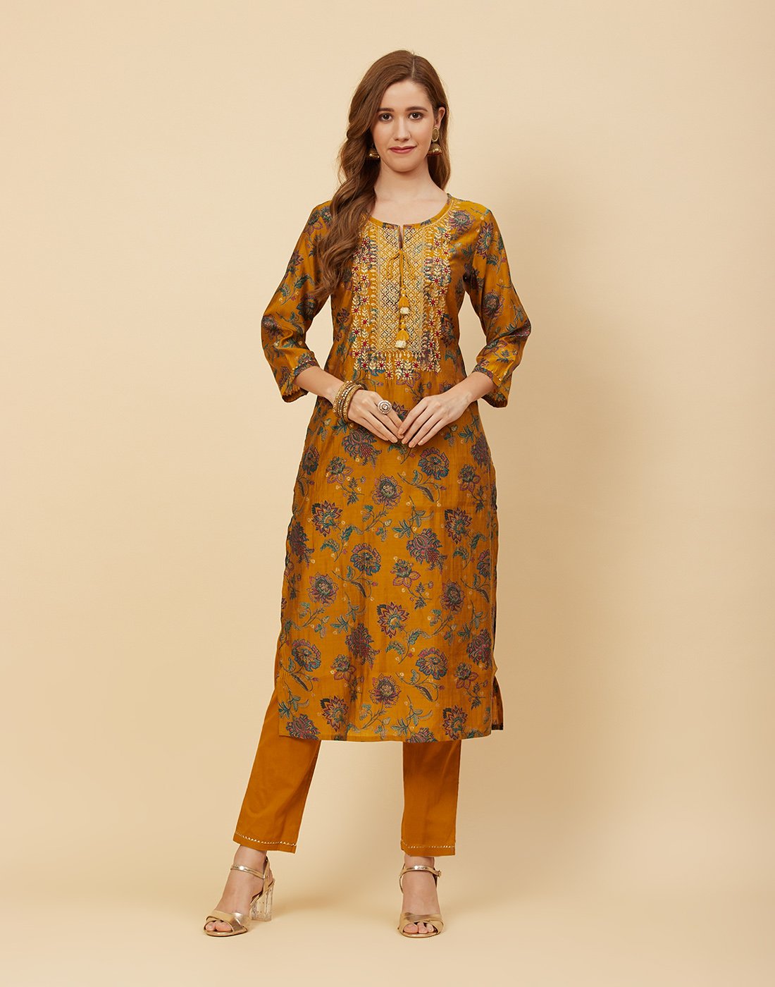 Printed Chanderi Kurti With Pant