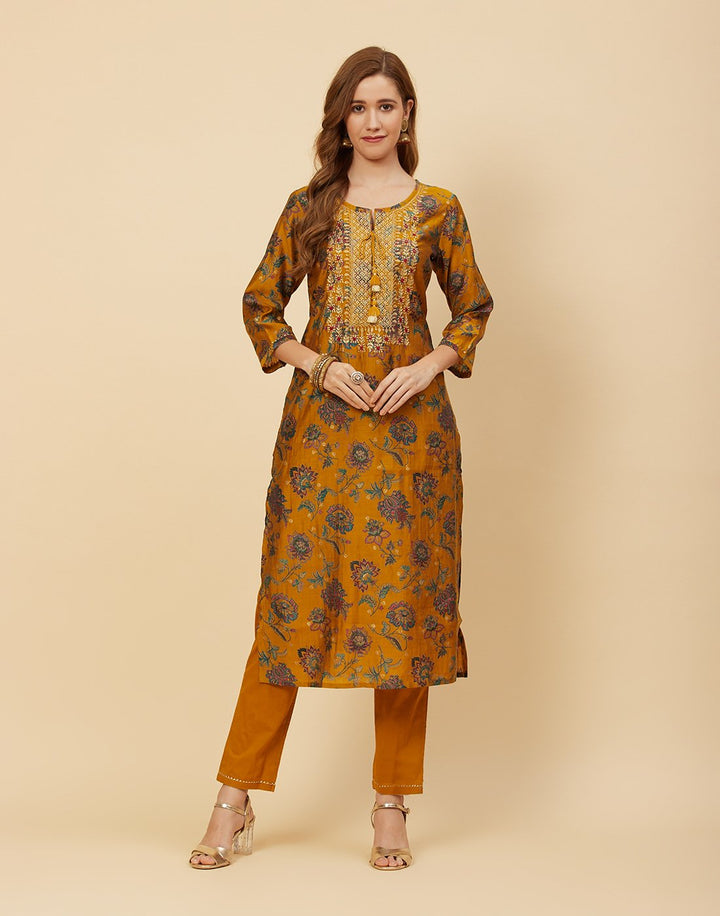 Printed Chanderi Kurti With Pant