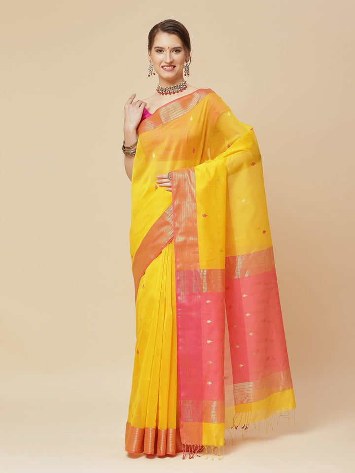 Zari Border Booti Cotton Woven Saree