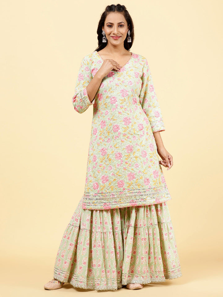 Printed Cotton Kurta With Garara