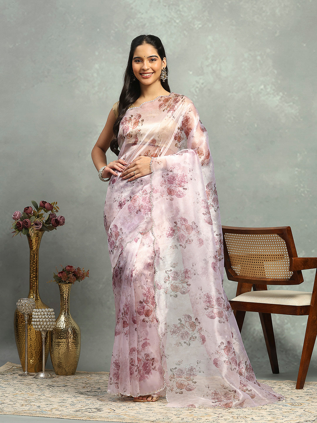 Digital Floral Printed Organza Saree