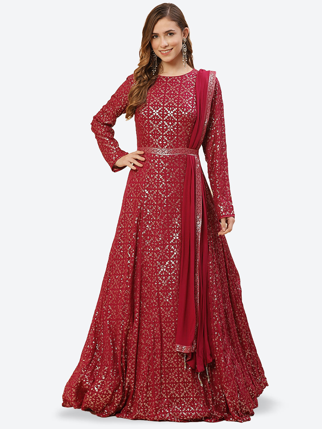 Sequence Crepe Stitched Anarkali Salwar Kameez With Georgette Dupatta
