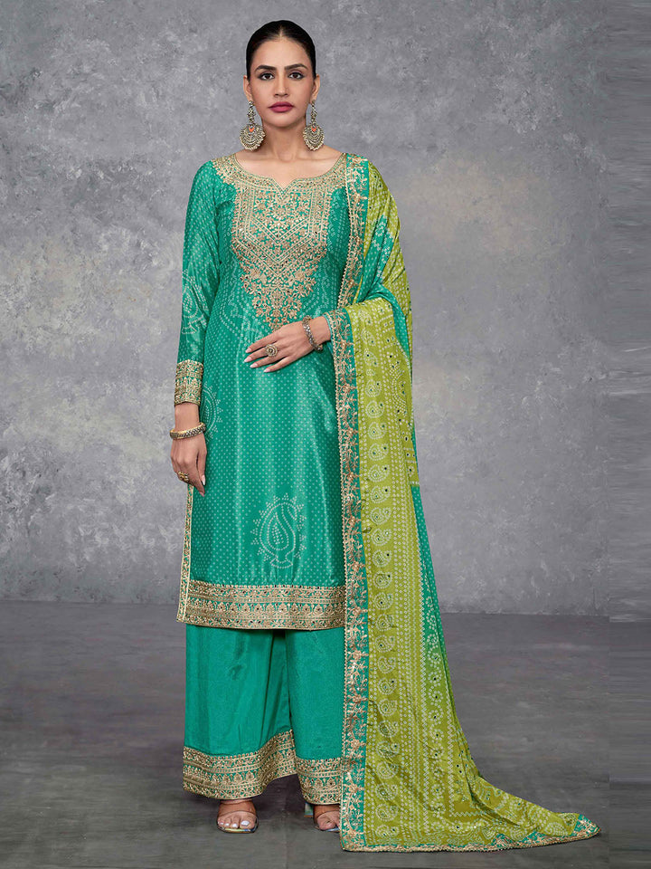 Embroidered Chinon Suit With Pant &amp; Dupatta
