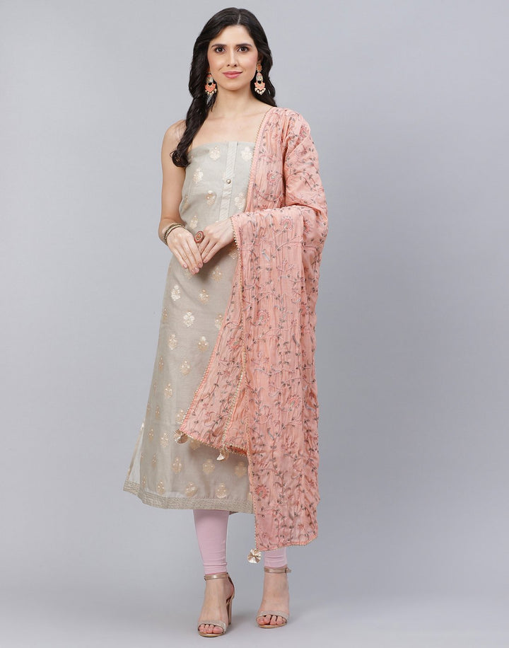 Chanderi Woven Suit Piece with Jaal embroidered dupatta