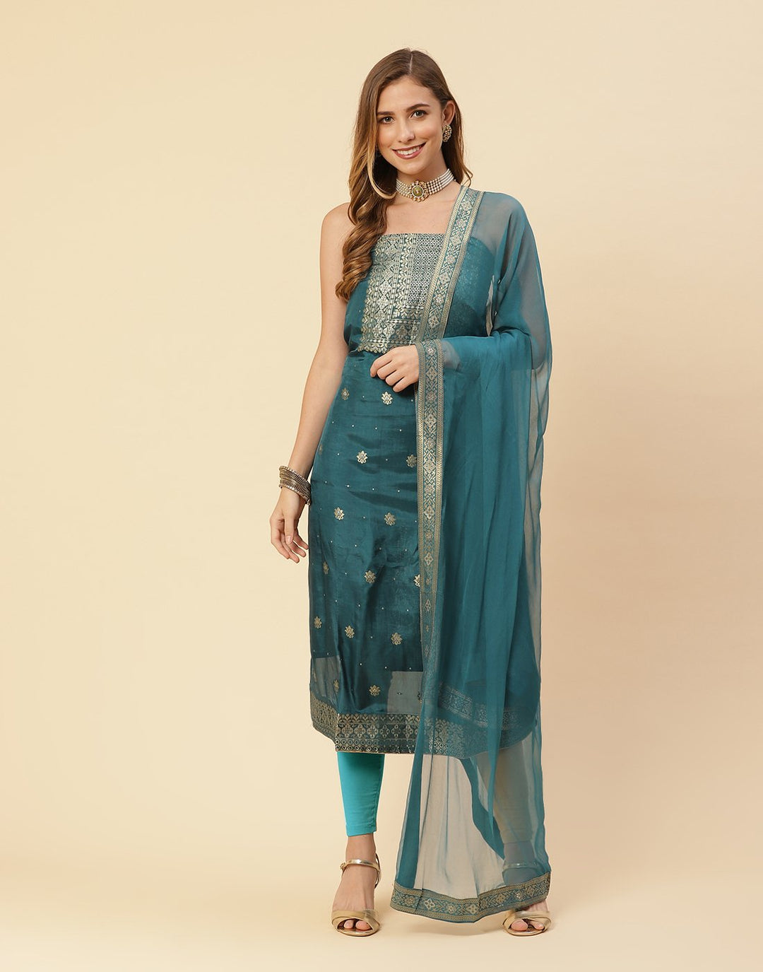 Embroidered Art Handloom Suit Piece With Chiffon Dupatta