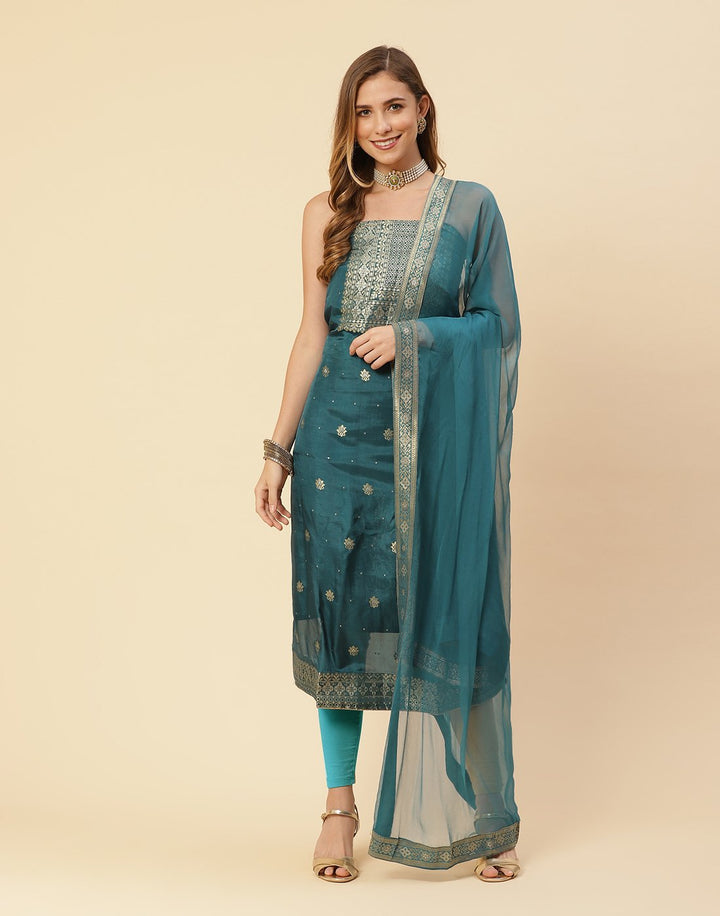 Embroidered Art Handloom Suit Piece With Chiffon Dupatta