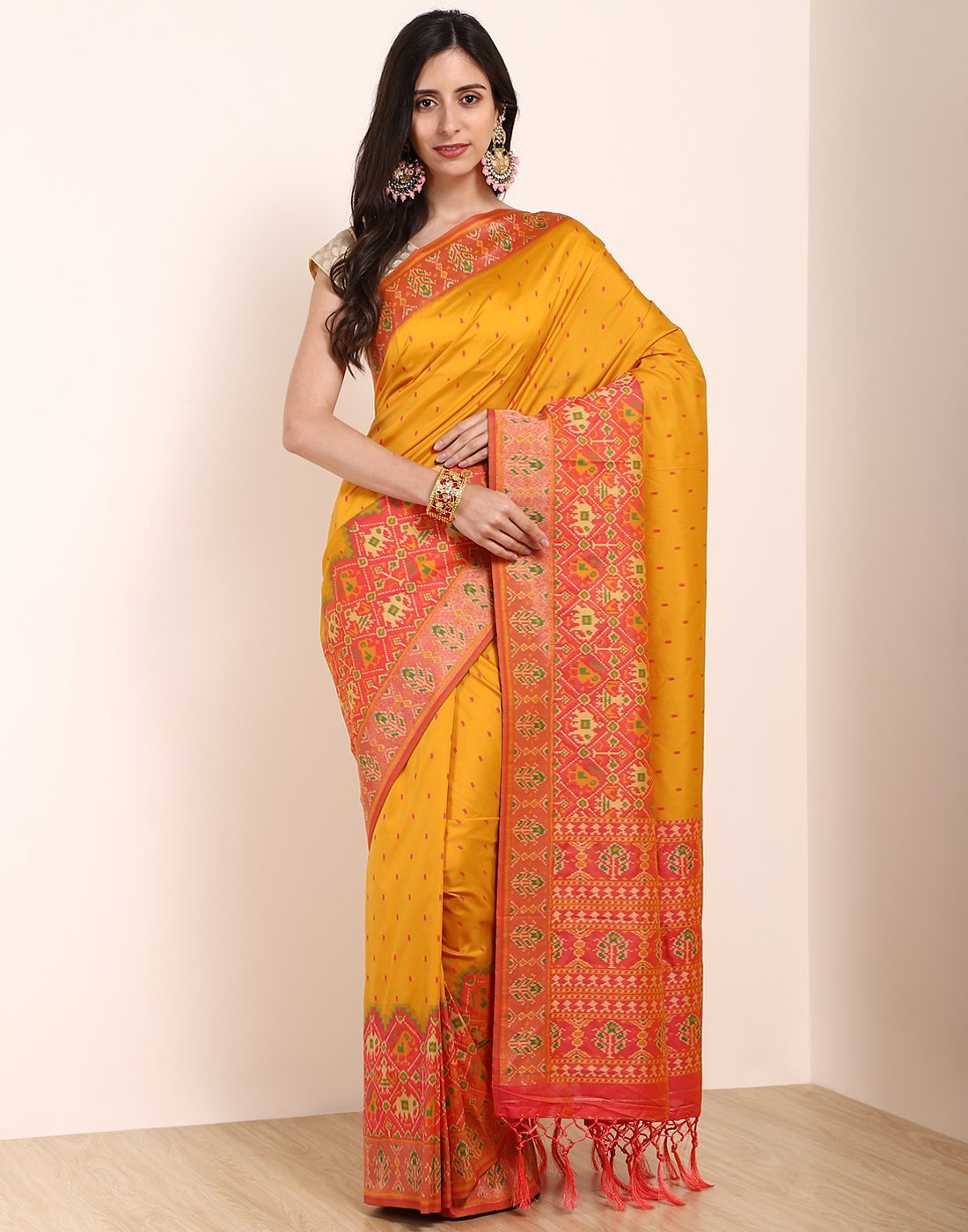MBZ Meena Bazaar-Mustard Banarasi Art Handloom Saree