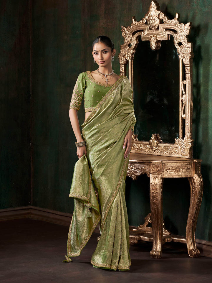 Woven Design &amp; Embroidered Border Art Silk Saree