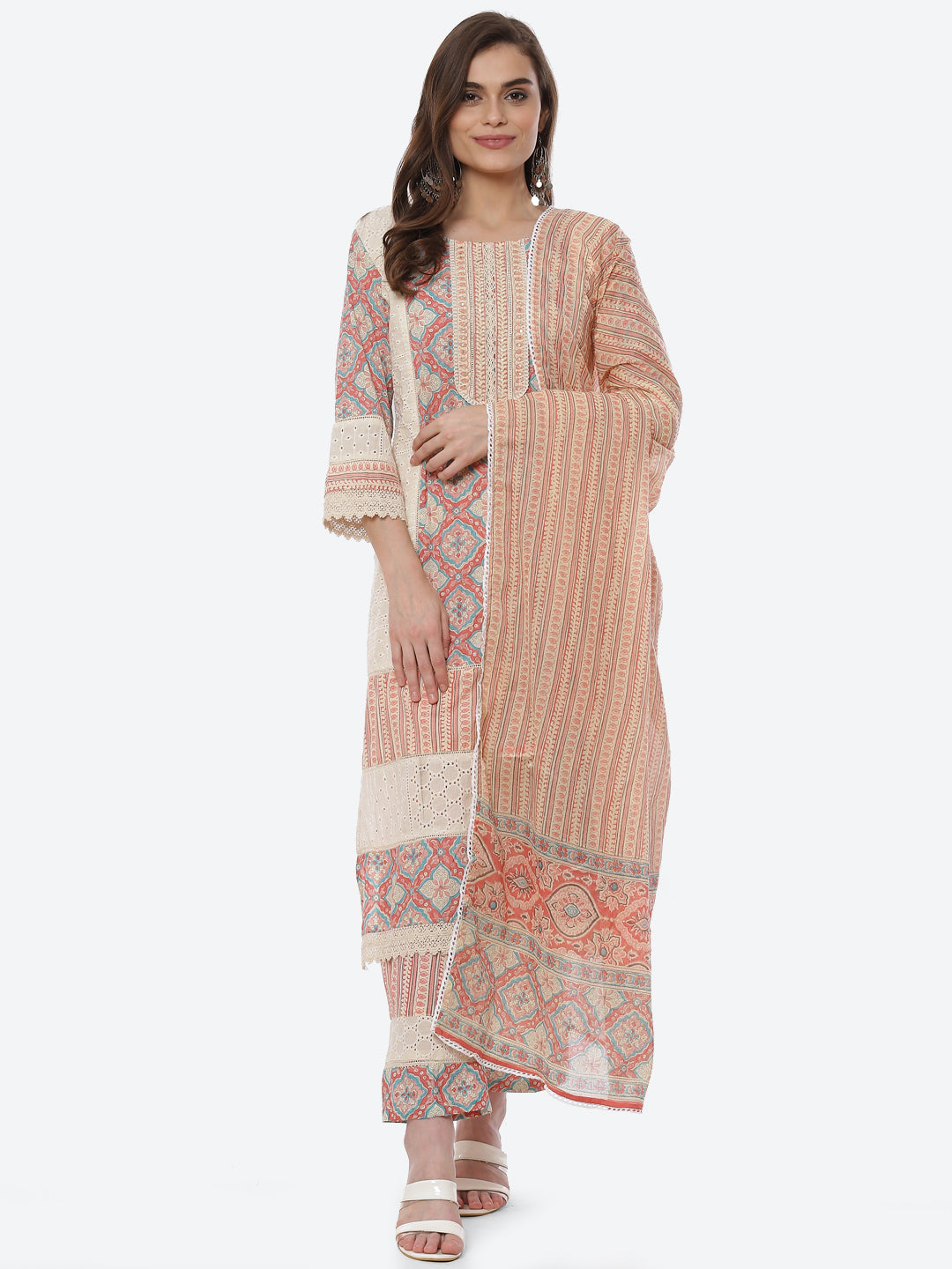 Printed Cotton Kurta With Pant &amp; Cotton Dupatta