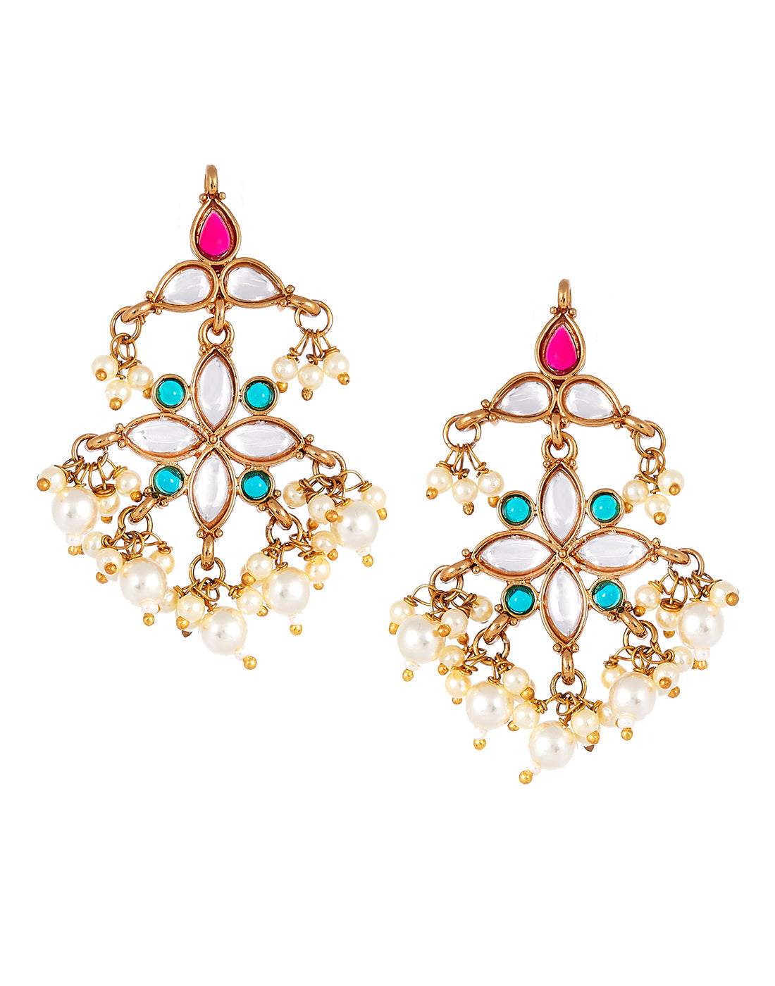 Gold Plated Earrings Embellished With Pearls And Stones