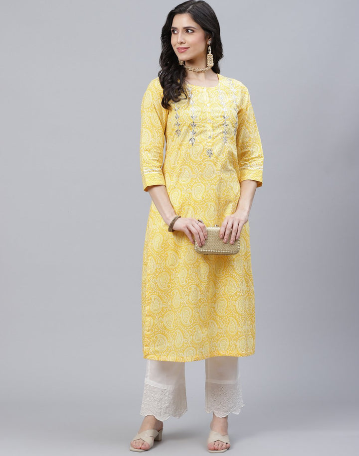 Printed Cotton Kurti Set with Gota Work