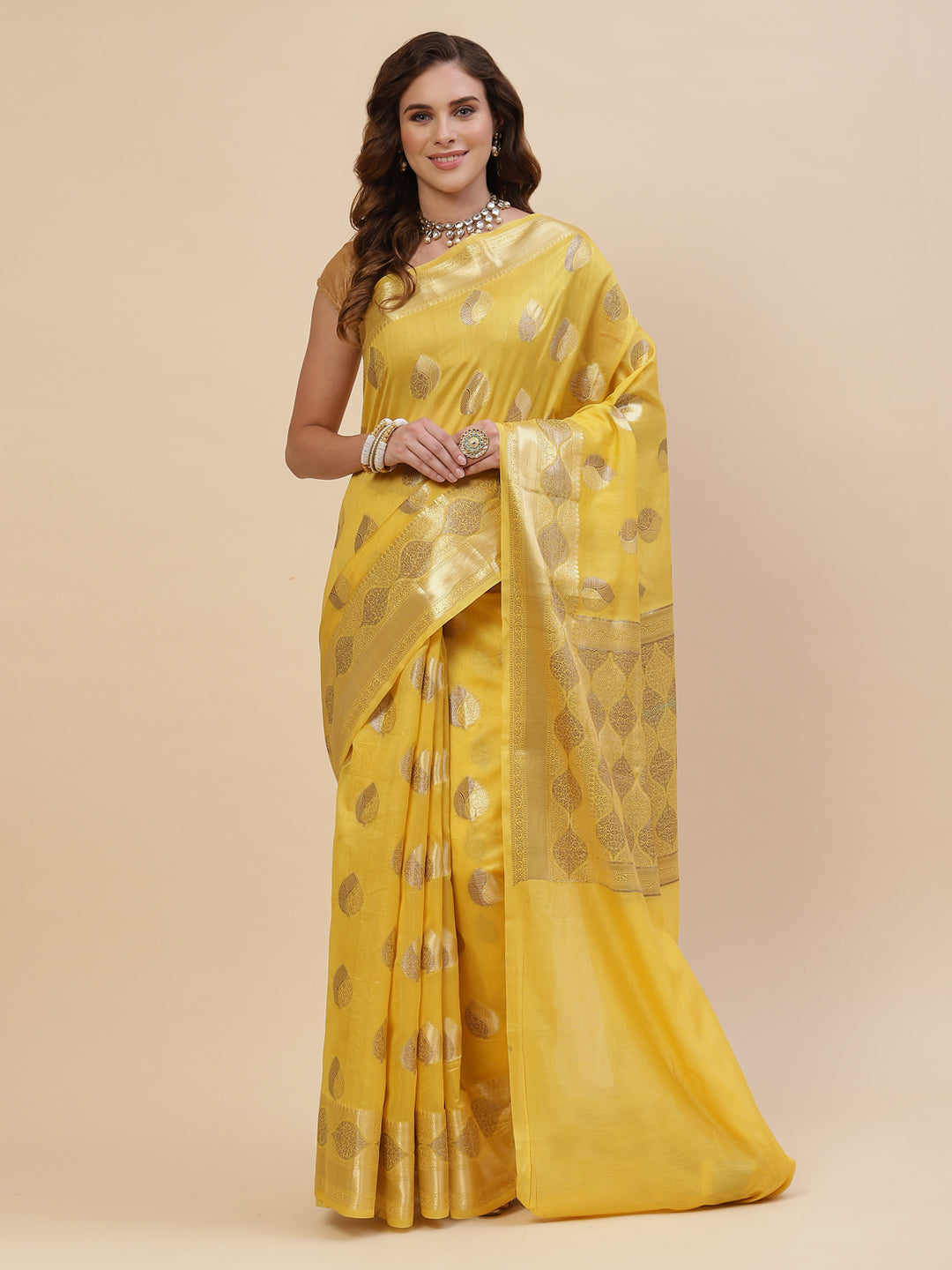 Zari Border Booti Cotton Woven Saree