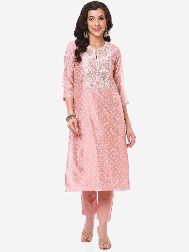 Sequence Work Printed Chanderi Kurta With Pant