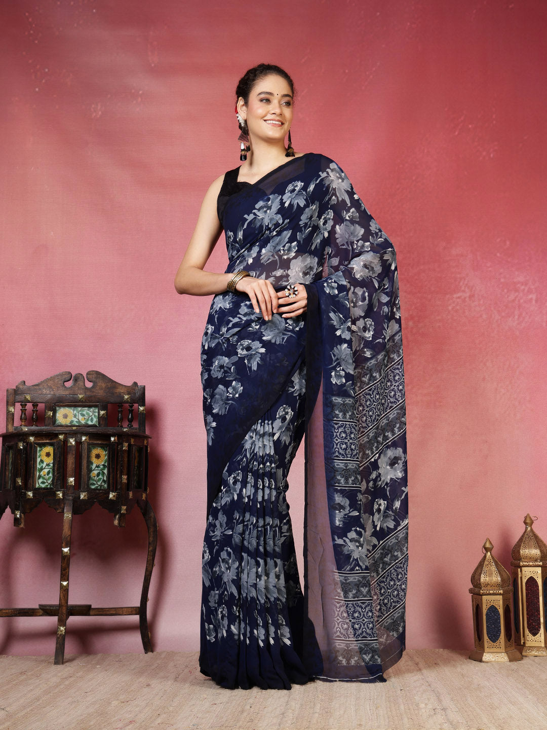 Floral Printed Georgette Saree