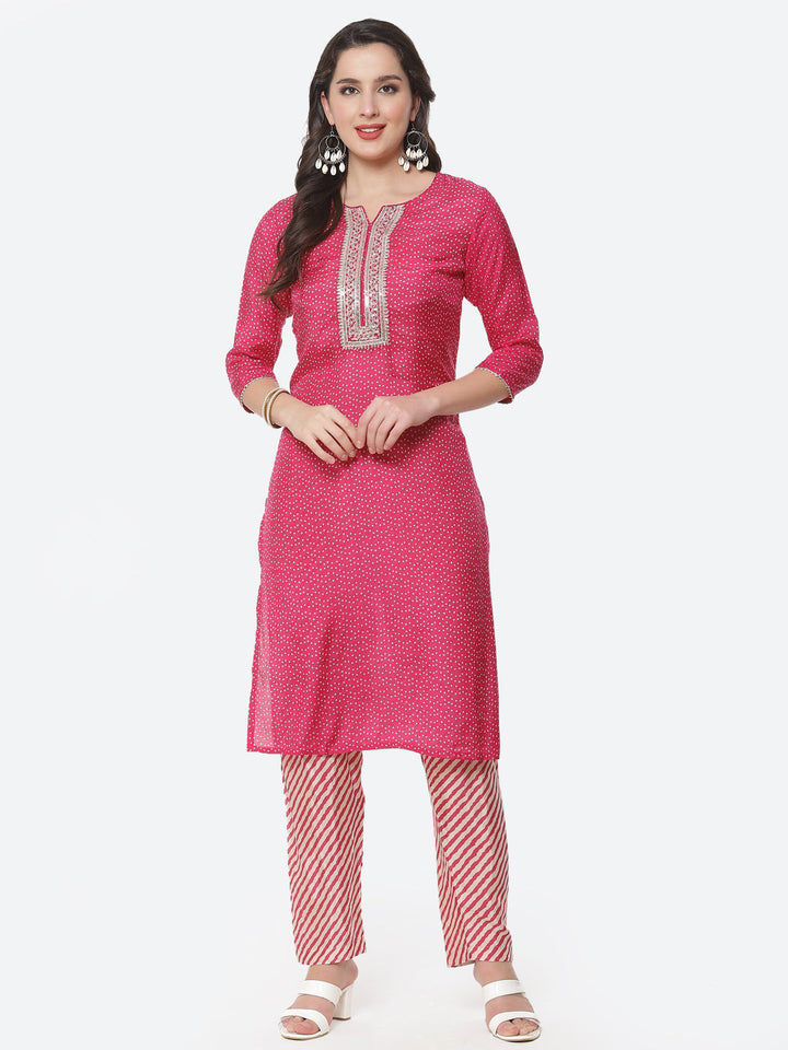Bandhani Zari Cotton Kurti with Pant