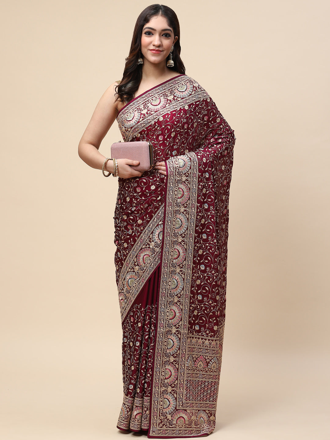 Resham Jaal Embroidered Organza Saree