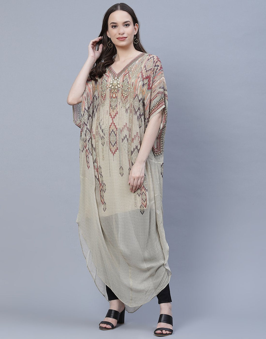 Beige Digital Print Georgette Tunic