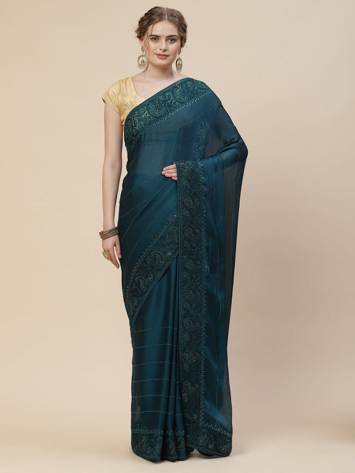 Resham Border Chiffon Embroidered Saree