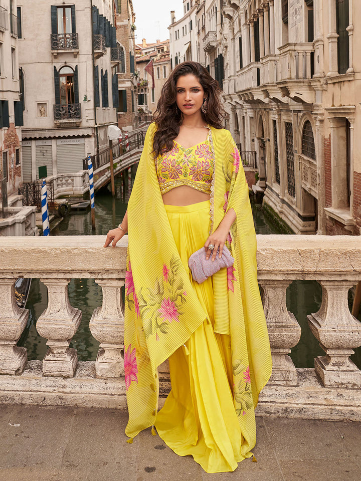 Embroidered Chinon Choli With Plazzo &amp; Jacket