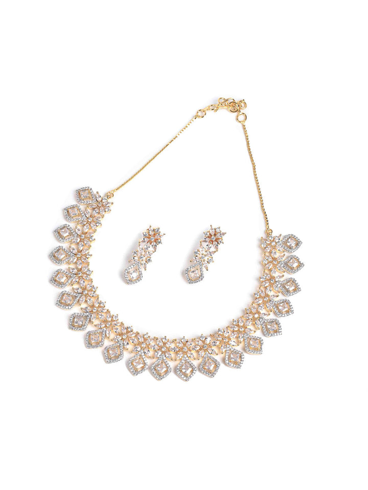 Silver AD Necklace Set With Earrings
