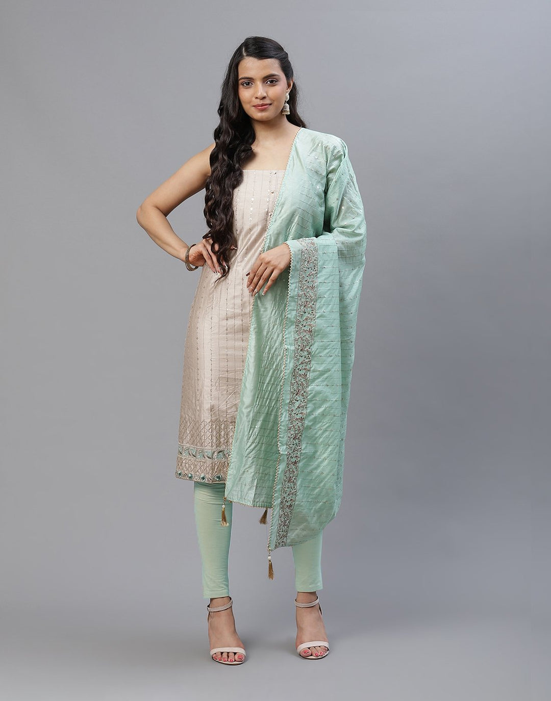 Embroidered Chanderi Suit Piece With Dupatta